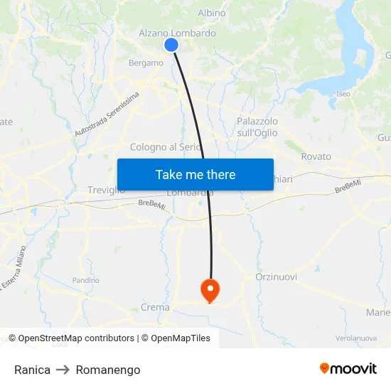 Ranica to Romanengo map