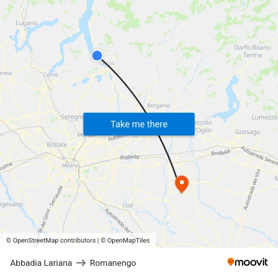 Abbadia Lariana to Romanengo map