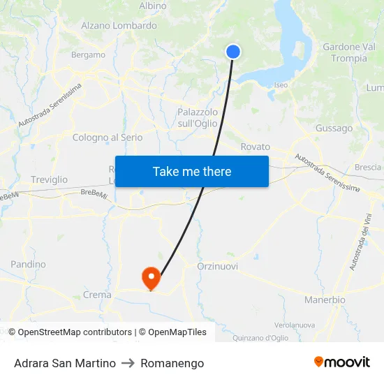 Adrara San Martino to Romanengo map