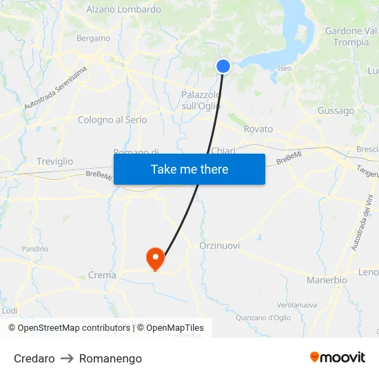 Credaro to Romanengo map