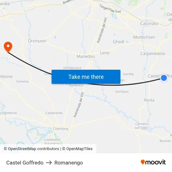 Castel Goffredo to Romanengo map