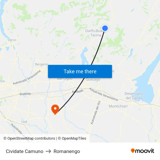 Cividate Camuno to Romanengo map