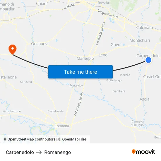 Carpenedolo to Romanengo map