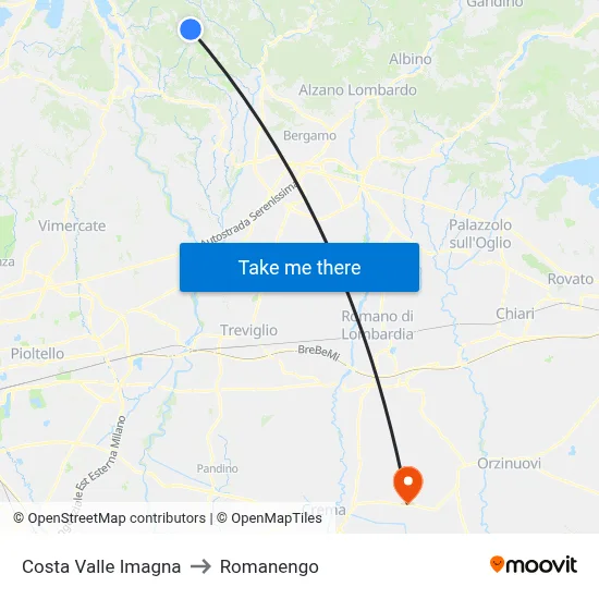 Costa Valle Imagna to Romanengo map