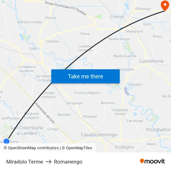Miradolo Terme to Romanengo map