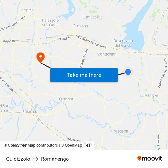 Guidizzolo to Romanengo map
