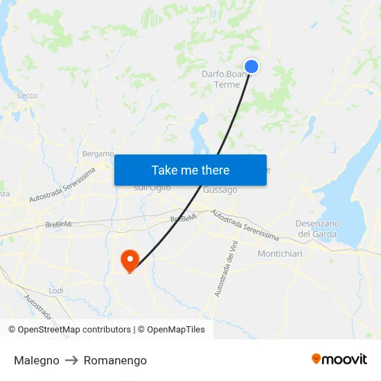 Malegno to Romanengo map