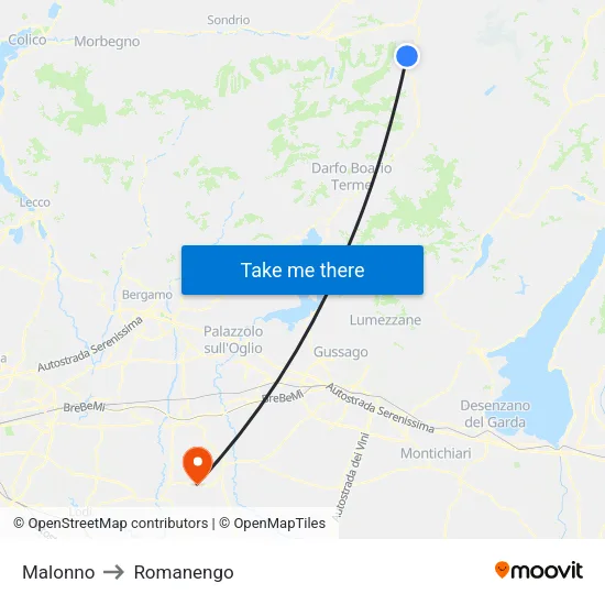 Malonno to Romanengo map