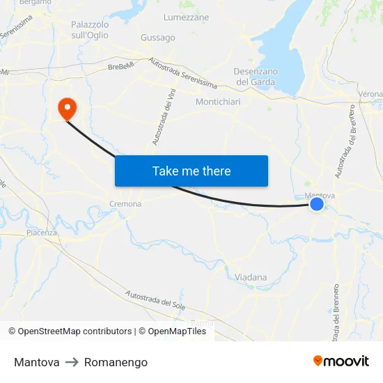 Mantova to Romanengo map