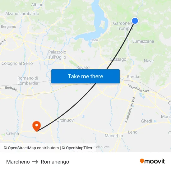 Marcheno to Romanengo map