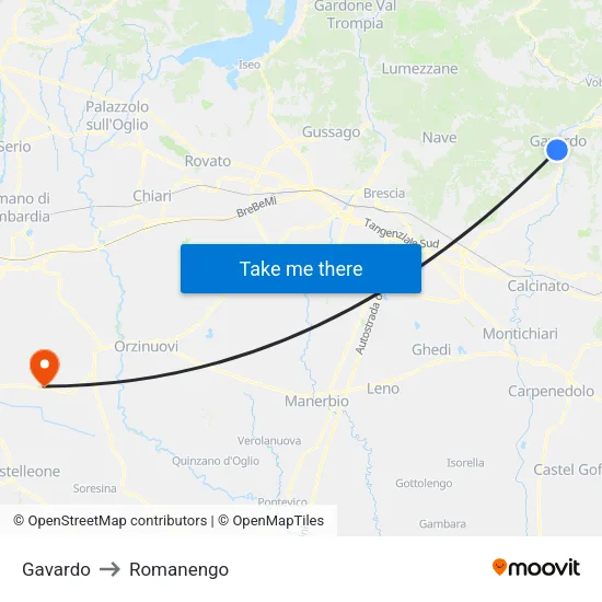 Gavardo to Romanengo map