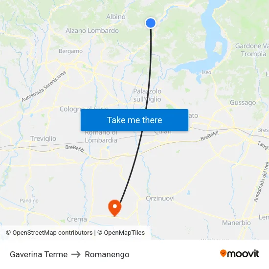 Gaverina Terme to Romanengo map