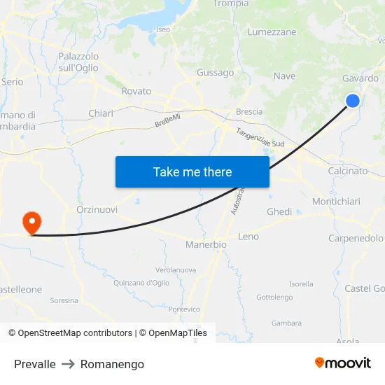 Prevalle to Romanengo map