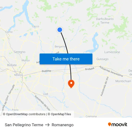 San Pellegrino Terme to Romanengo map
