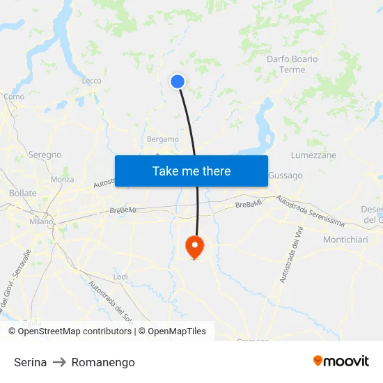 Serina to Romanengo map