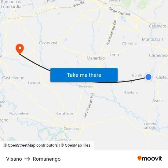 Visano to Romanengo map