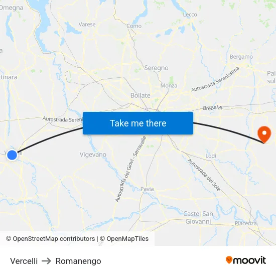 Vercelli to Romanengo map