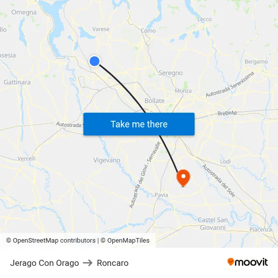 Jerago con Orago to Roncaro map