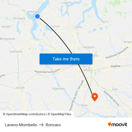 Laveno-Mombello to Roncaro map