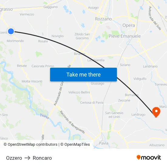Ozzero to Roncaro map