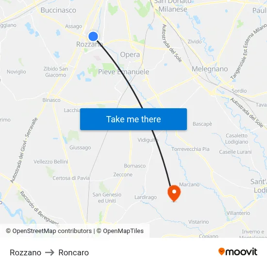 Rozzano to Roncaro map