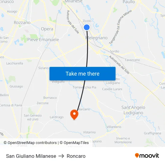 San Giuliano Milanese to Roncaro map