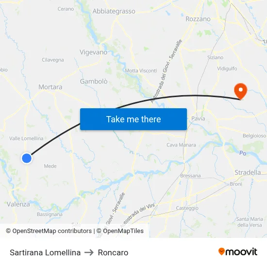 Sartirana Lomellina to Roncaro map