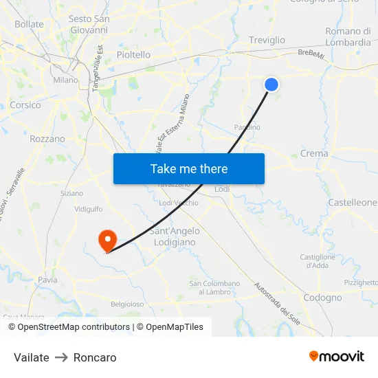 Vailate to Roncaro map