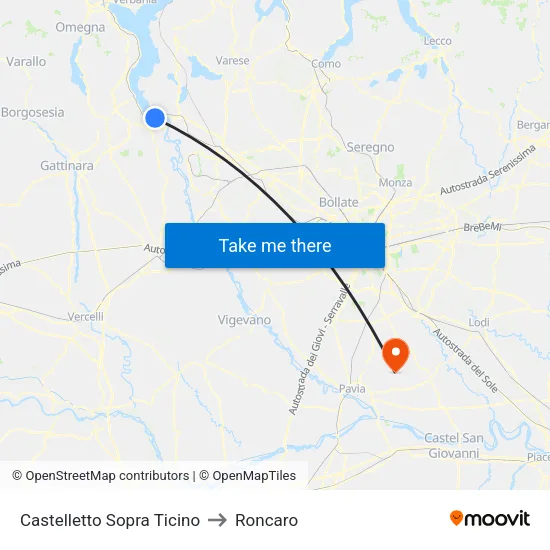Castelletto Above Ticino to Roncaro map