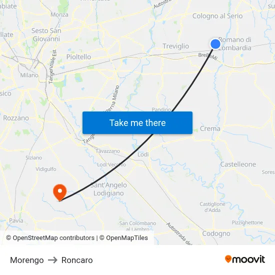 Morengo to Roncaro map