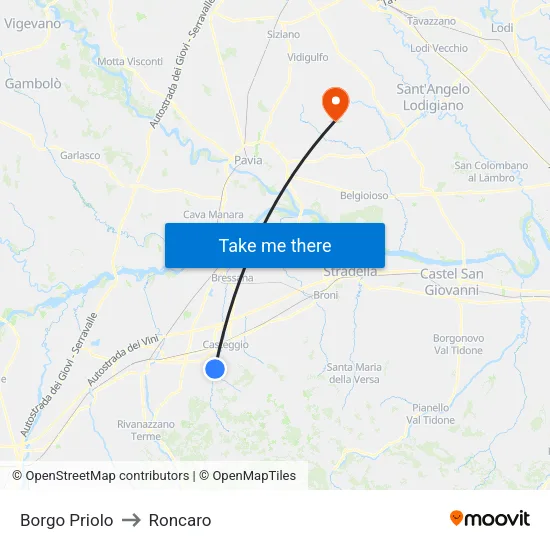 Borgo Priolo to Roncaro map