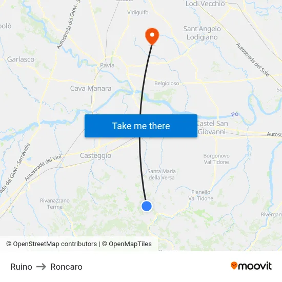 Ruino to Roncaro map