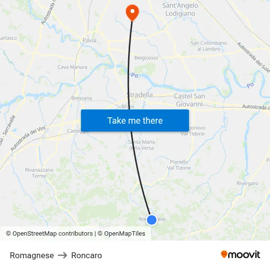 Romagnese to Roncaro map