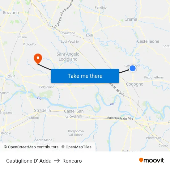 Castiglione D' Adda to Roncaro map