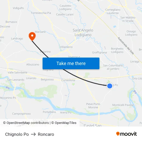 Chignolo Po to Roncaro map