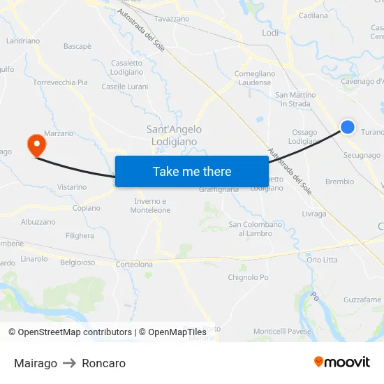 Mairago to Roncaro map