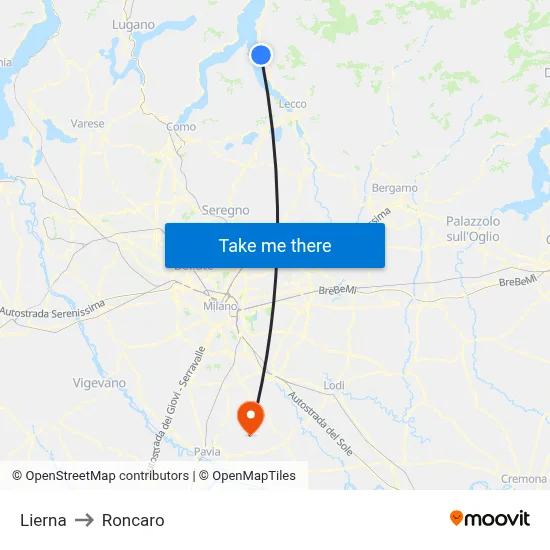 Lierna to Roncaro map