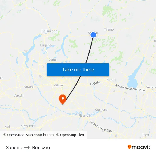 Sondrio to Roncaro map
