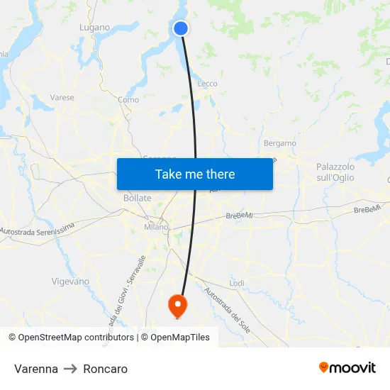 Varenna to Roncaro map