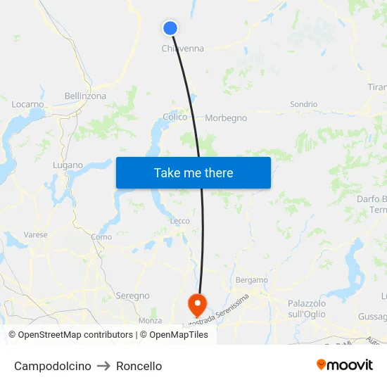 Campodolcino to Roncello map