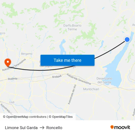 Limone Sul Garda to Roncello map
