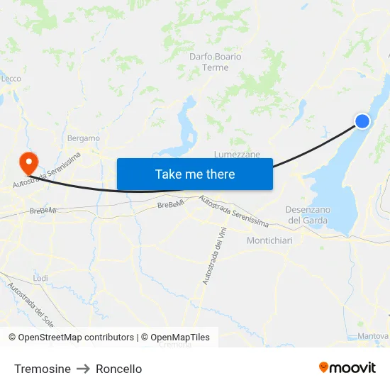 Tremosine to Roncello map