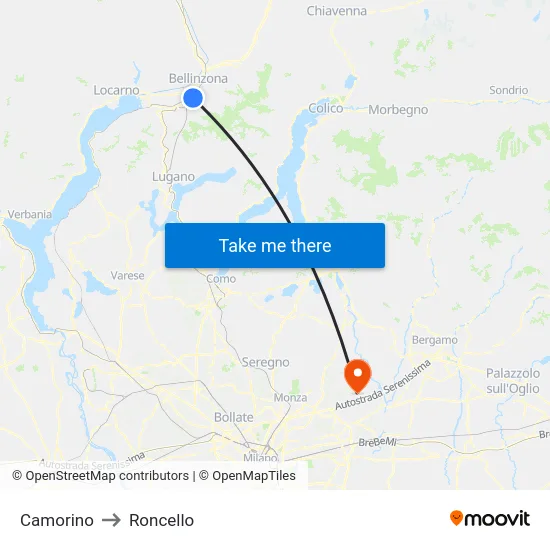 Camorino to Roncello map