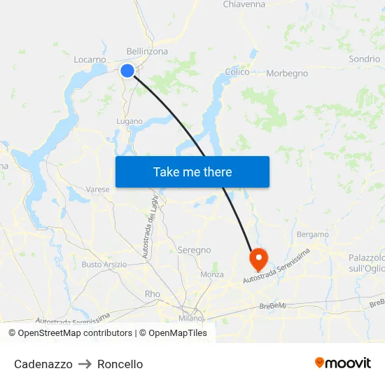 Cadenazzo to Roncello map