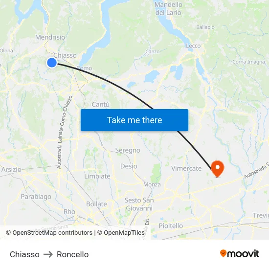 Chiasso to Roncello map