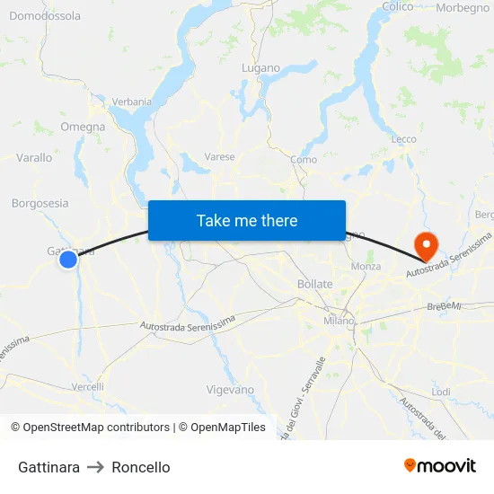Gattinara to Roncello map