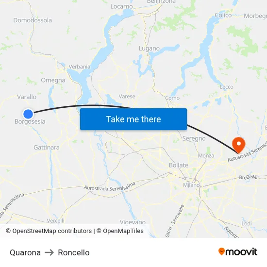 Quarona to Roncello map