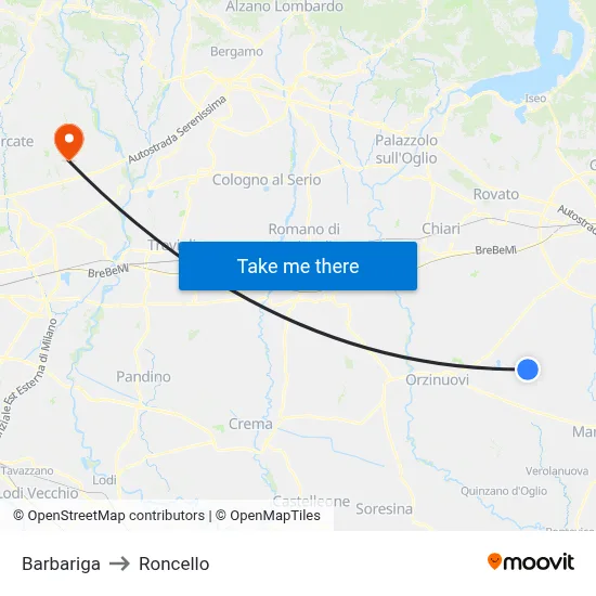 Barbariga to Roncello map