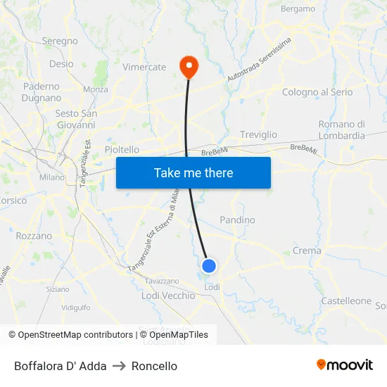 Boffalora D'Adda to Roncello map