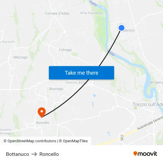 Bottanuco to Roncello map